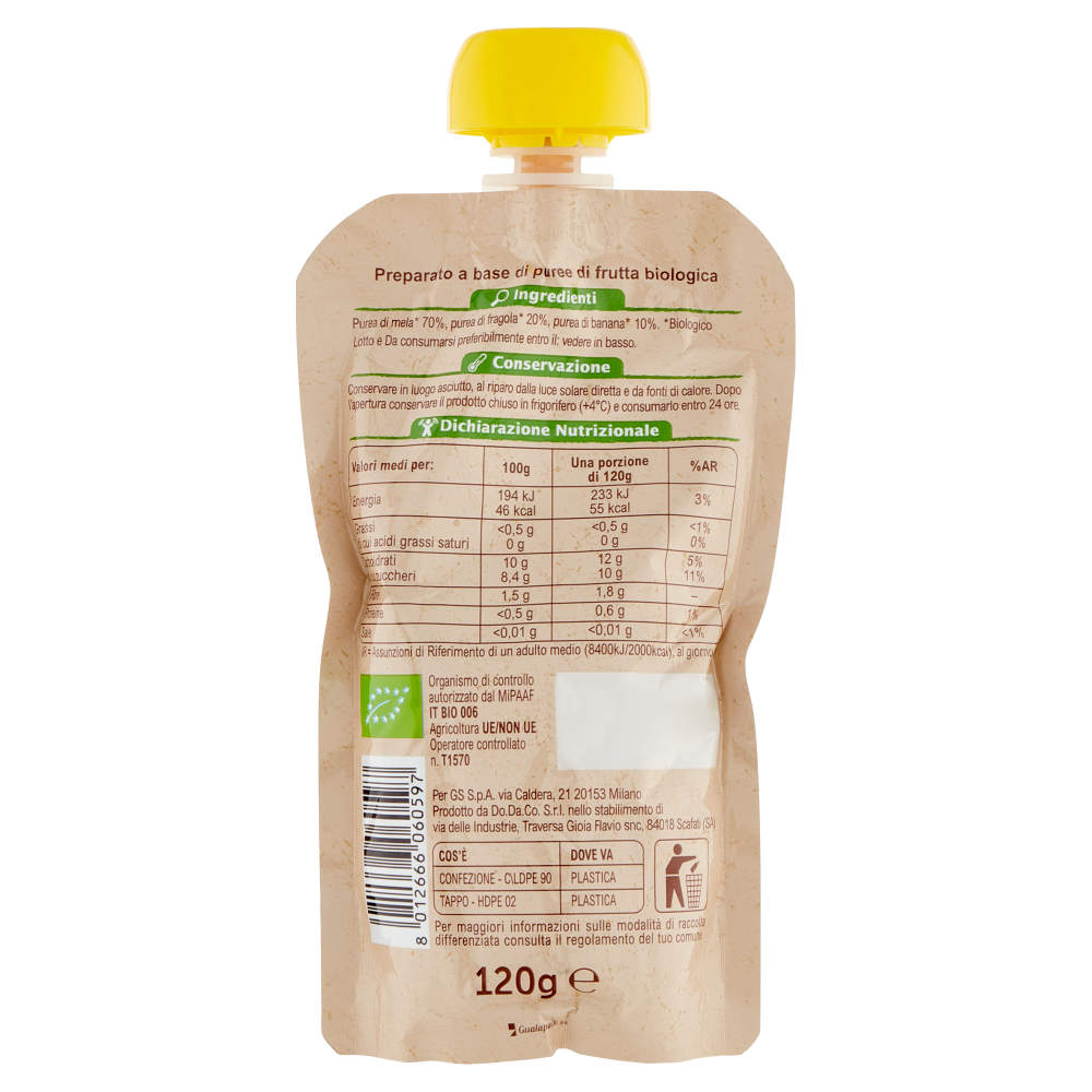 Carrefour Bio Frullato di frutta alla Mela Fragola Banana 120 g