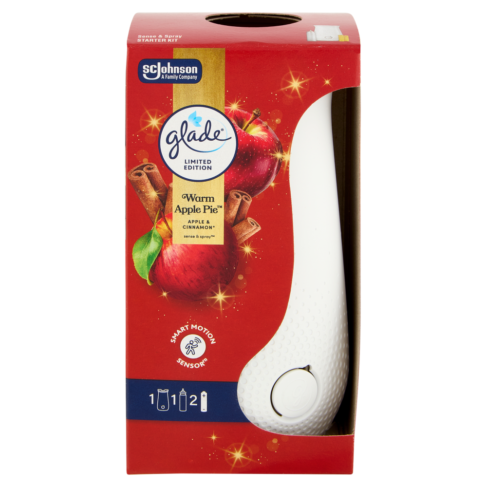 Glade Sense & Spray, Profumatore per ambienti con Sensore di Movimento Fragranza Warm Apple Pie 18ml