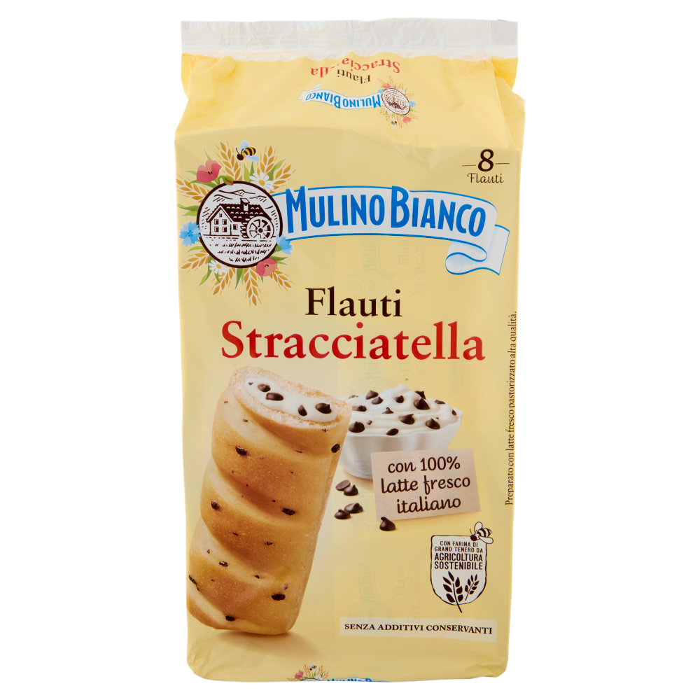 Mulino Bianco Flauti Stracciatella Merenda con 100% Latte Fresco Italiano 8 pezzi 280g