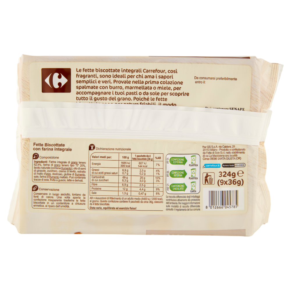 Carrefour Fette Biscottate Integrali 9 x 36 g