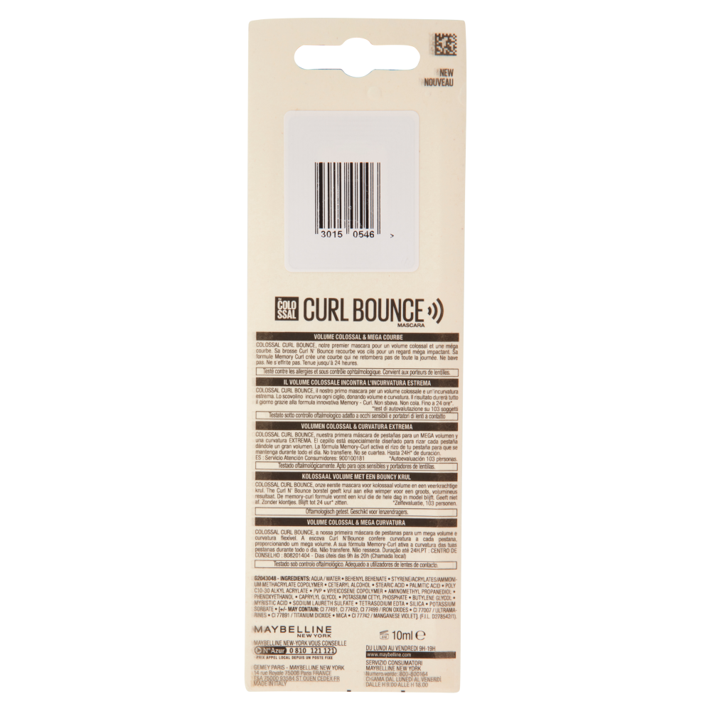 Maybelline New York Colossal Curl Bounce Mascara, Very Black, 10 ml