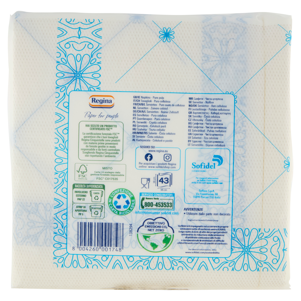 Regina Cinquestelle tovaglioli 2 veli 38x38 43 pz
