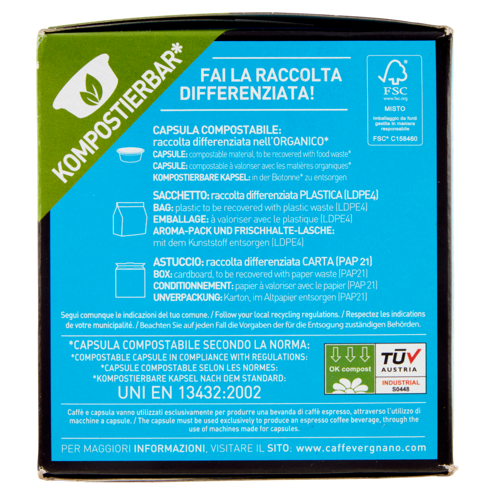 Caffè Vergnano 1882 Decaf Compostabile** Capsule Compatibili Lavazza a Modo Mio* 16 x 7,5 g