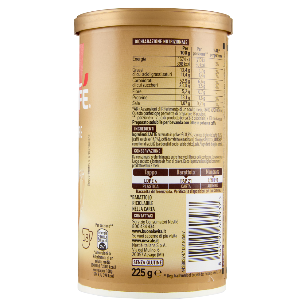 NESCAFÉ Cappuccino Solubile da Zuccherare Barattolo 225g