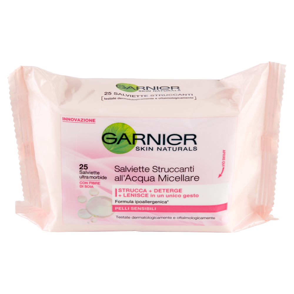 Garnier Skin Naturals Salviette struccanti all'acqua micellare pelli sensibili 25 salviette
