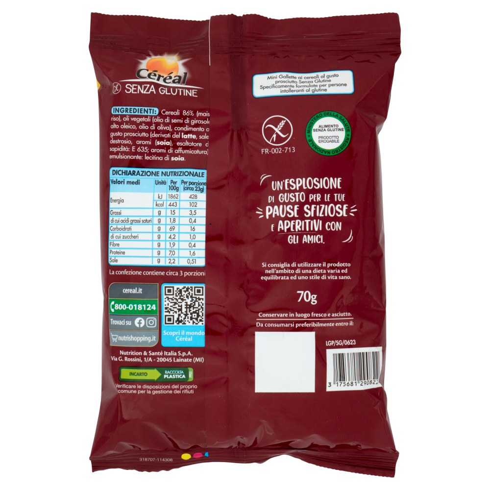 Céréal Senza Glutine Le Gallettine, gusto Prosciutto, mini gallette ai cereali non fritte - 70 g