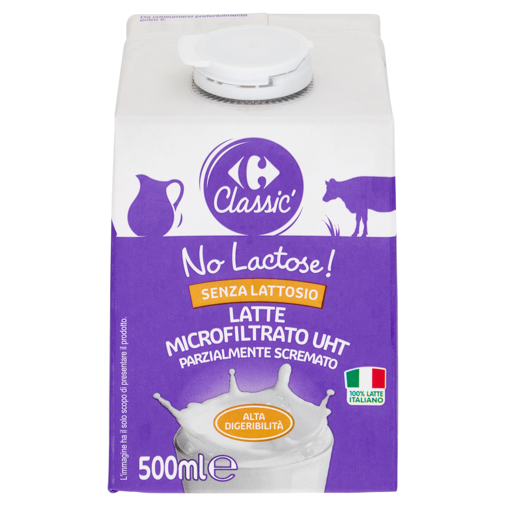 Carrefour Classic Senza Lattosio Latte Microfiltrato UHT Parzialmente Scremato 500 ml