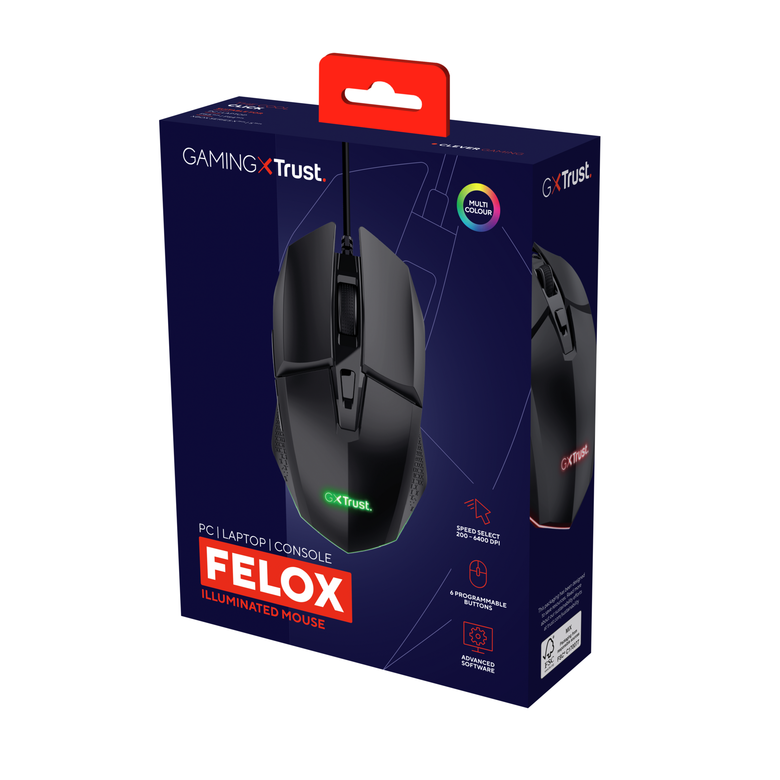 Trust GXT 109 Felox mouse Gaming Mano destra USB tipo A Ottico 6400 DPI