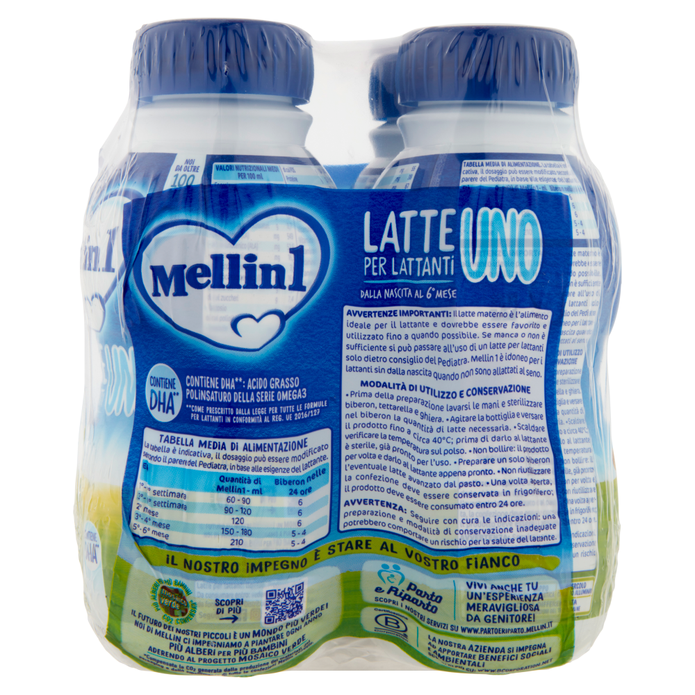 MELLIN 1 - Latte di Partenza Liquido per Lattanti dalla nascita al 6° mese  compiuto 4x500ml