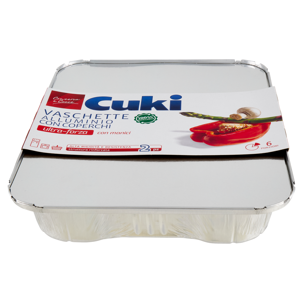 Cuki Conserva e Cuoce Vaschette Alluminio con Coperchi ultra-forza con manici 6 Porzioni 2 pz