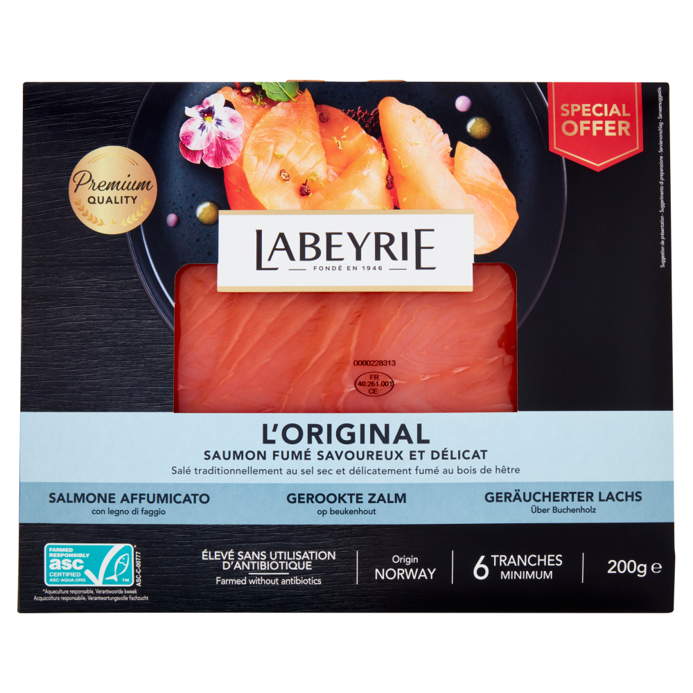 Labeyrie l'Originale Salmone Affumicato ASC, 100% Senza Antibiotici, gusto Delicato 200 g