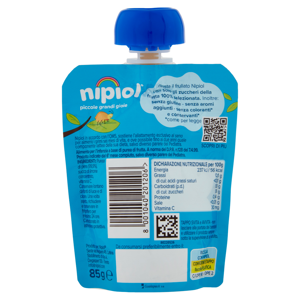 nipiol pera frullato 100% frutta 85 g