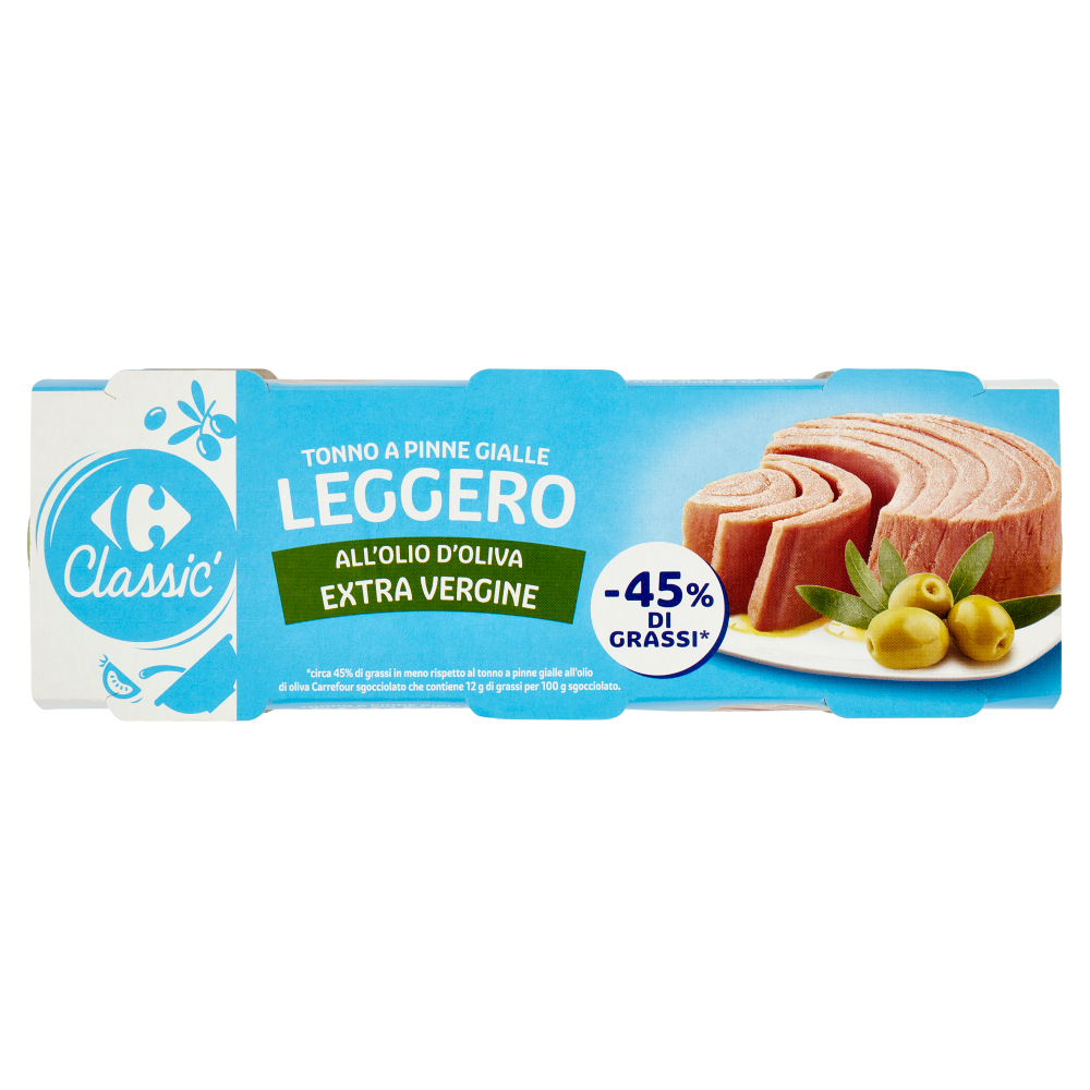 Carrefour Classic Tonno a Pinne Gialle Leggero all'Olio d'Oliva Extra Vergine 3 x 60 g