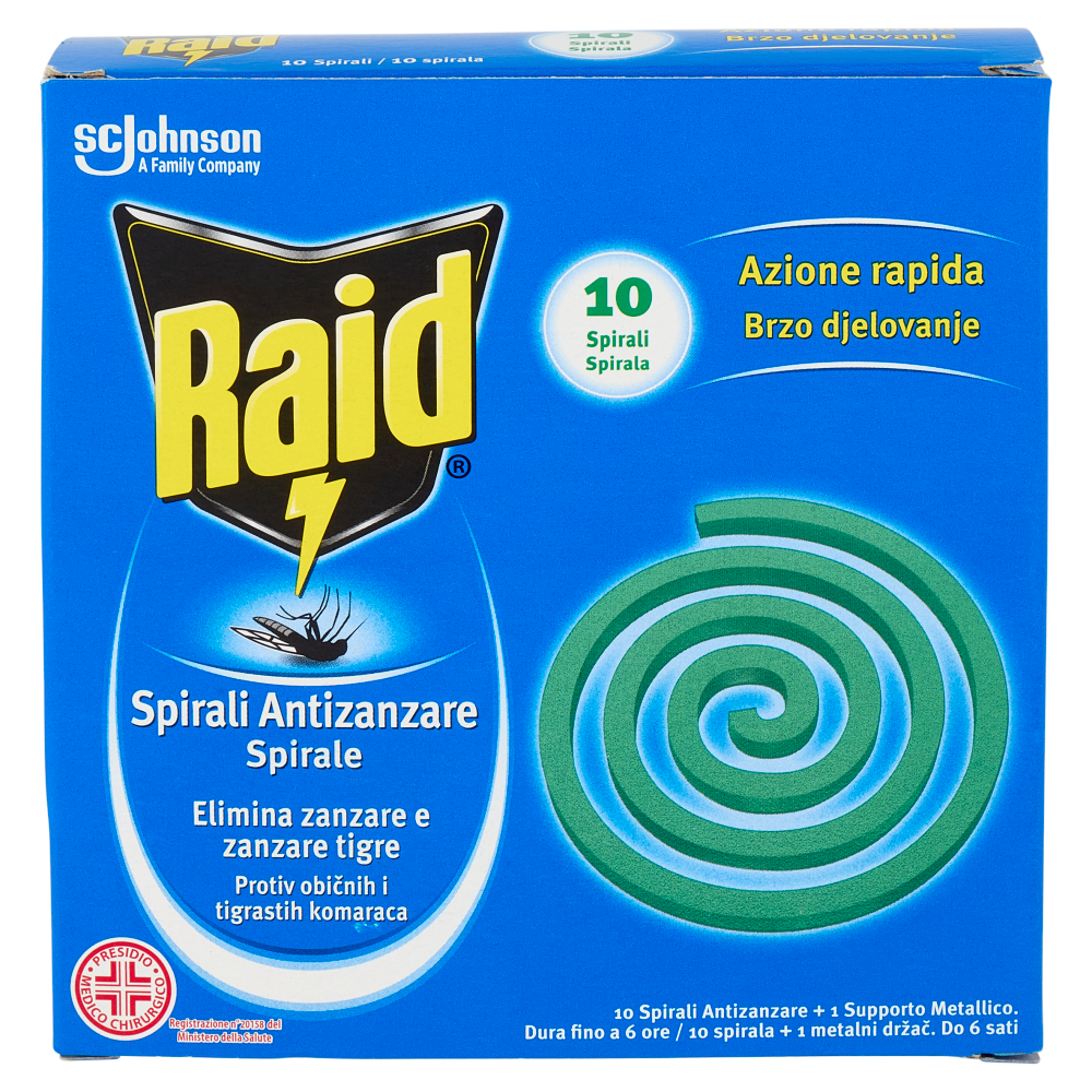 Raid Spirali Antizanzare, 10 Spirali Antizanzare + 1 Supporto metallico