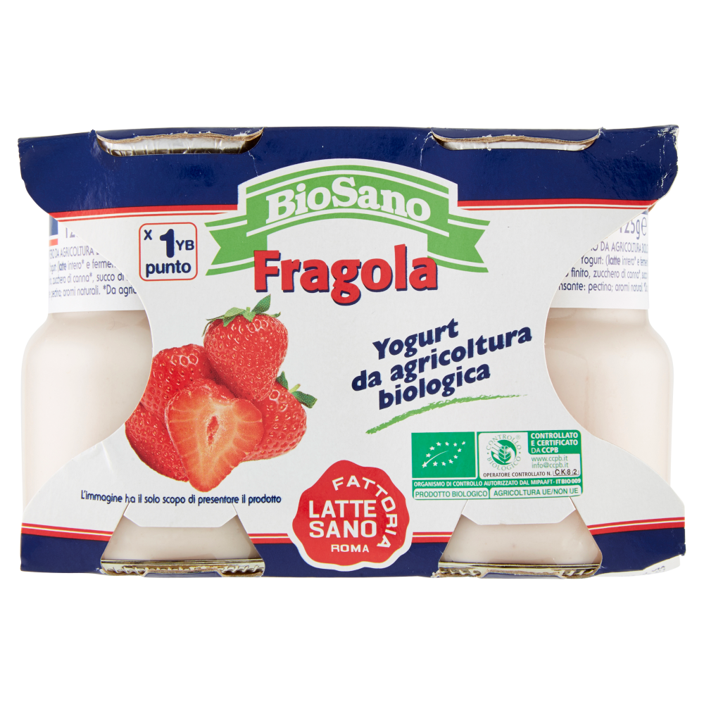 Fattoria Latte Sano BioSano Yogurt da agricoltura biologica Fragola 2 x 125 g