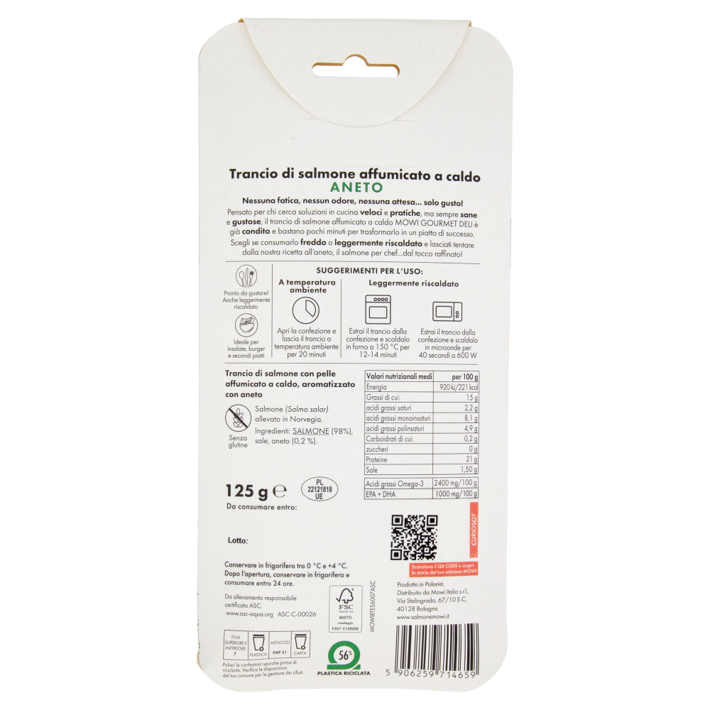 Mowi Gourmet Deli Trancio di Salmone Affumicato a Caldo Aneto 125 g