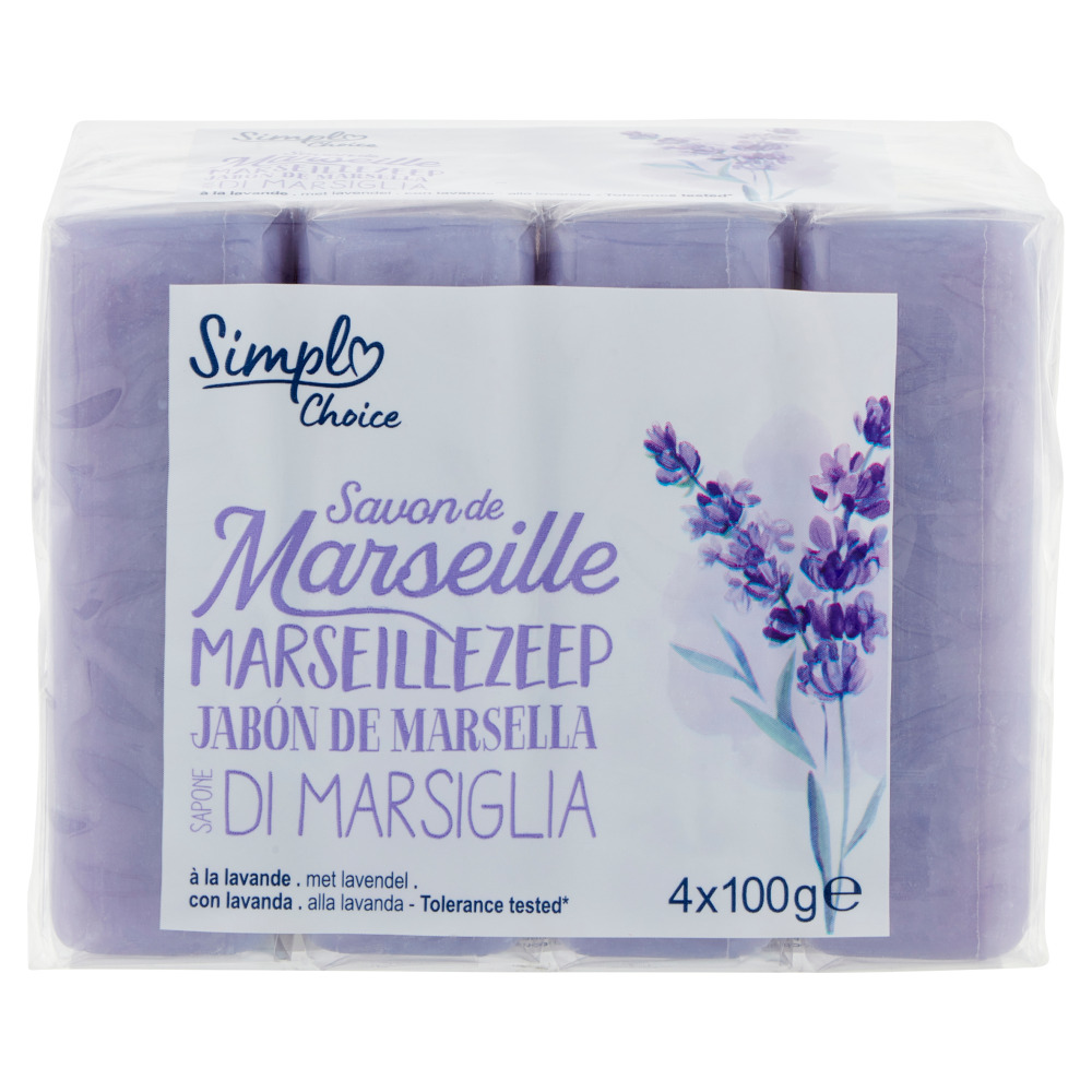 Simply Choice Sapone di Marsiglia con lavanda 4 x 100 g
