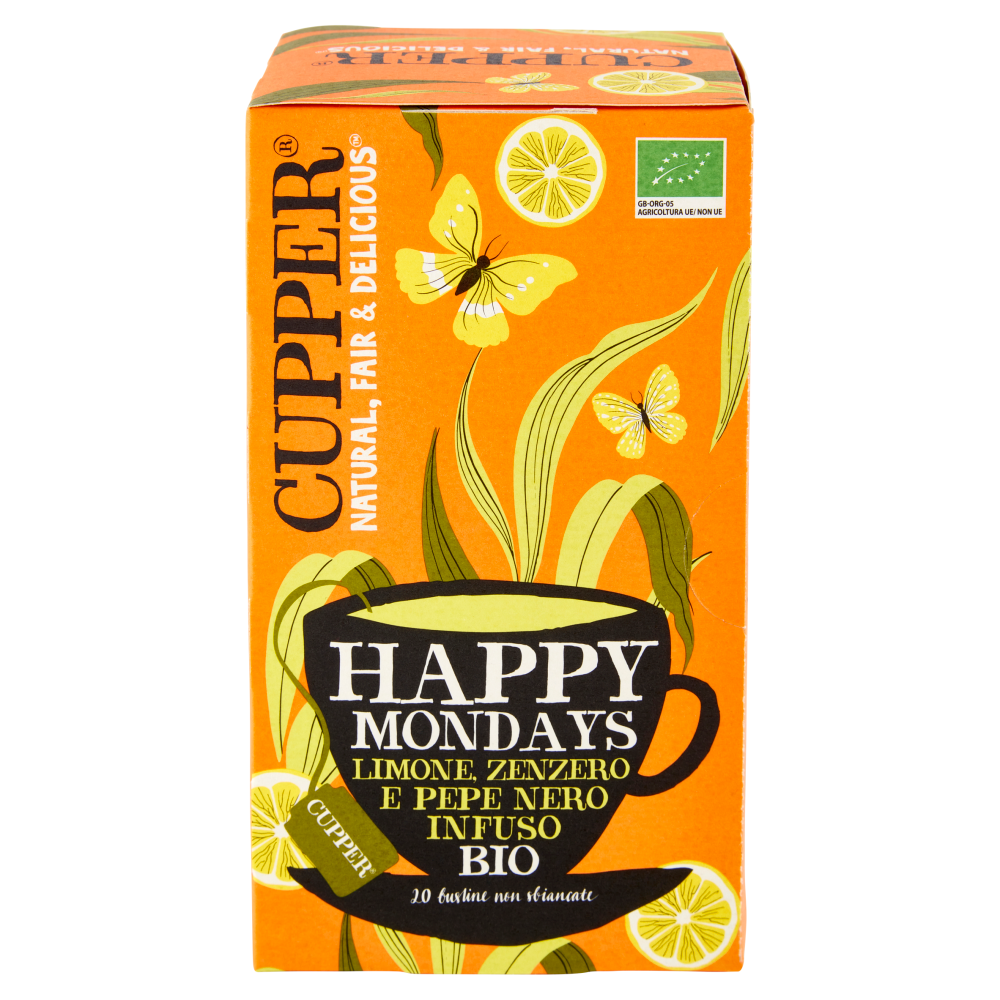 CUPPER Happy Mondays Infuso Bio con Limone, Zenzero e Pepe Nero, Tisana Speziata, 20 Bustine 45 g