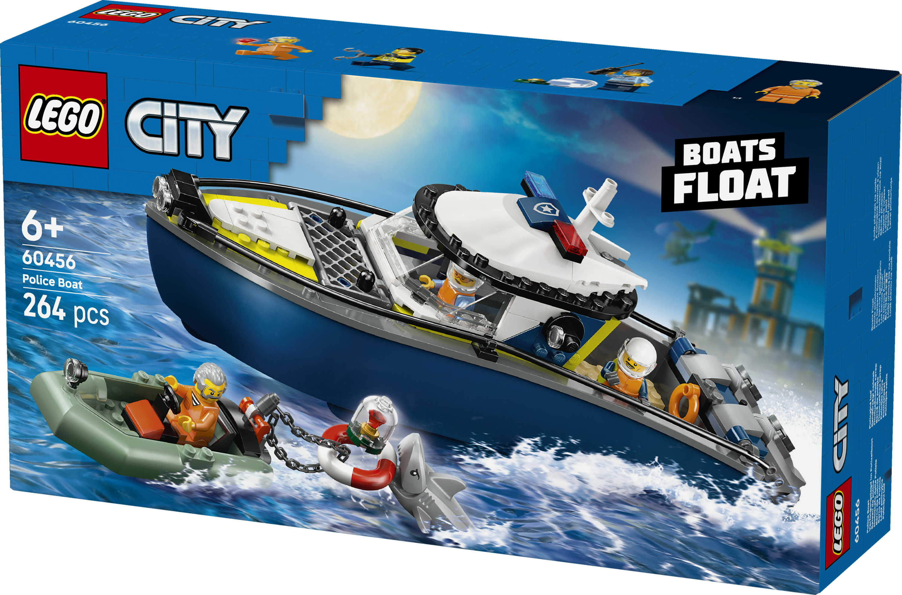 LEGO City 60456 Inseguimento del Motoscafo della Polizia, con 2 Barche Giocattolo, 3 Minifigure, Squalo, Regalo per Bambini6+