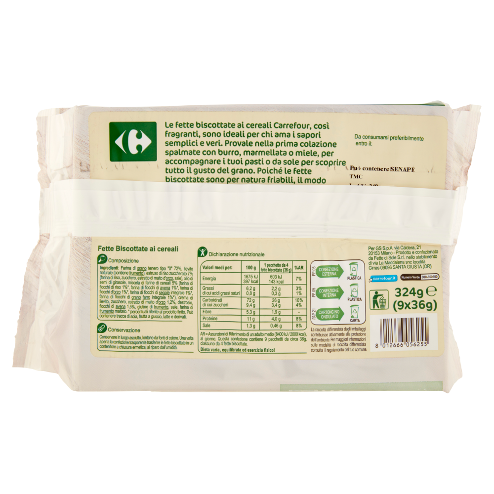 Carrefour Fette Biscottate Cereali 9 x 36 g
