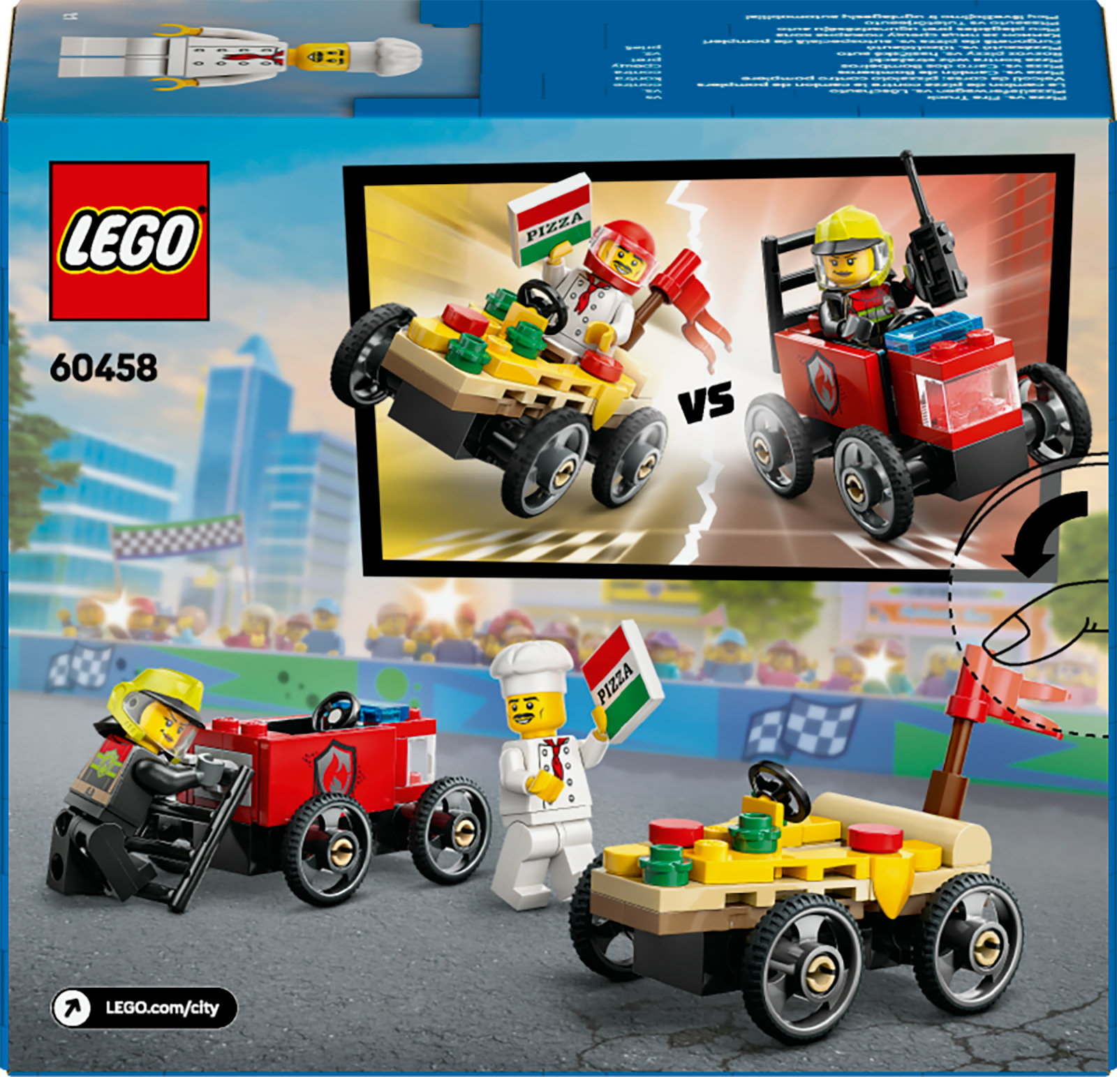 LEGO City Pack veicoli da corsa: pizzaiolo contro pompiere