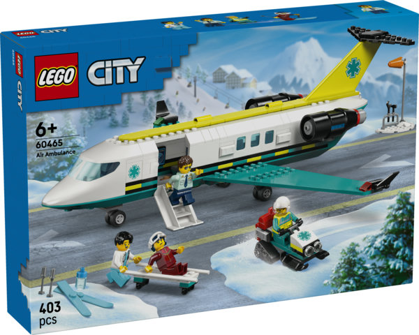 LEGO City 60465 Aereo Ambulanza di Emergenza Giocattolo con 4 Minifigure, Gatto delle Nevi e Accessori, Idea Regalo 6+ Anni