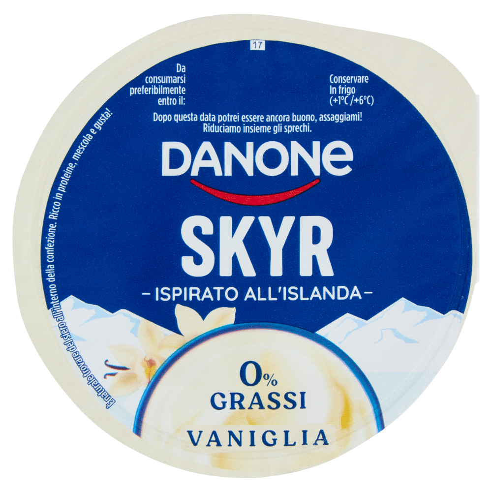 DANONE Skyr, Yogurt ispirato all'Islanda, 0% grassi, Cremoso, Ricco in Proteine, Vaniglia, 150g