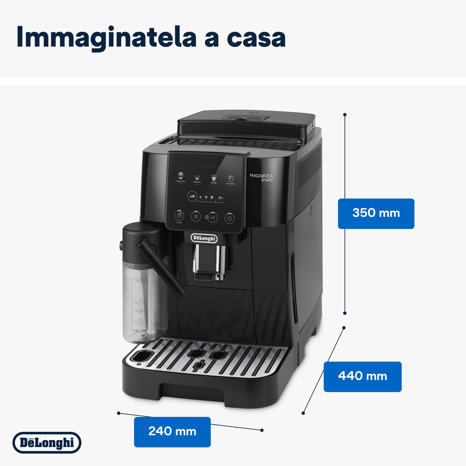 De&rsquo;Longhi Magnifica Start ECAM220.60.B, Macchina Automatica per Caff&egrave; in Chicchi, Cappuccino al tocco di un tasto con la Caraffa Montalatte Automatica, 4 bevande dirette, Pannello Comandi con Icone Retroilluminate, Black