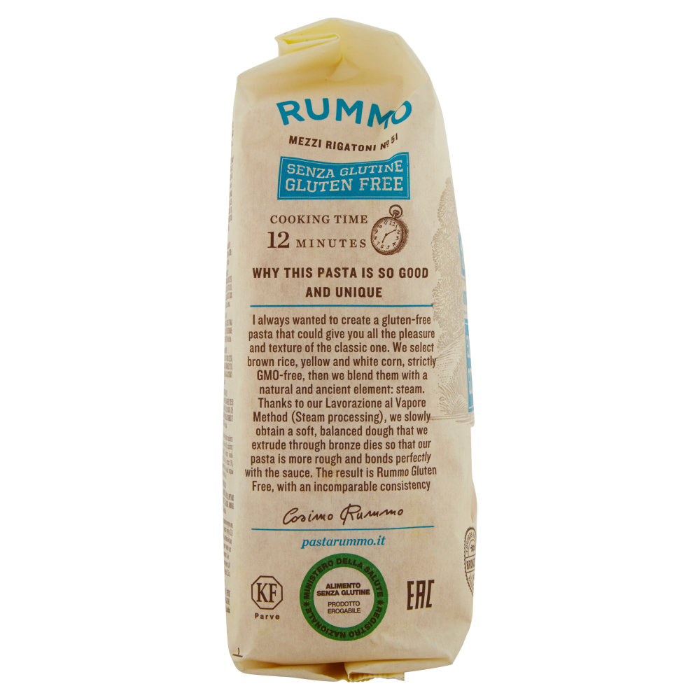 Rummo Senza Glutine Mezzi Rigatoni N° 51 400 g