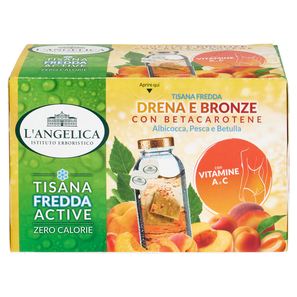 L'Angelica Tisana Fredda Drena e Bronze con Betacarotene  Albicocca, Pesca e Betulla 18 Filtri 36 g