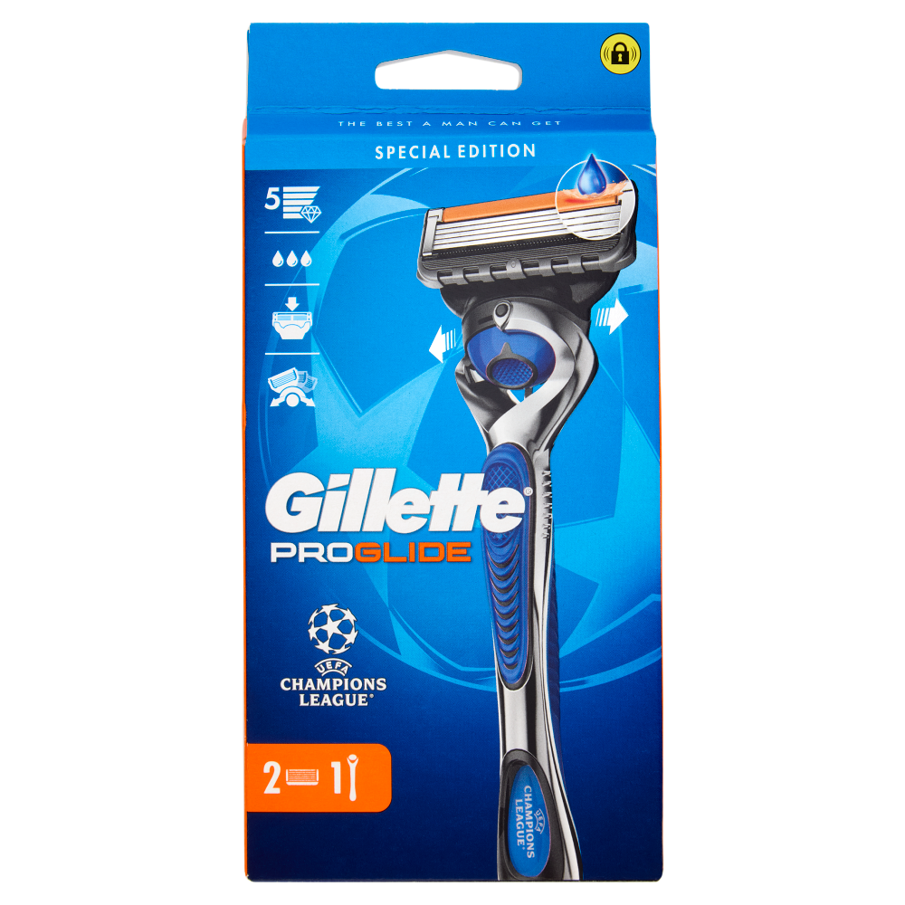Gillette Proglide Uefa Champions League Rasoio da Uomo a 5 Lame, 1 Manico + 2 Lamette