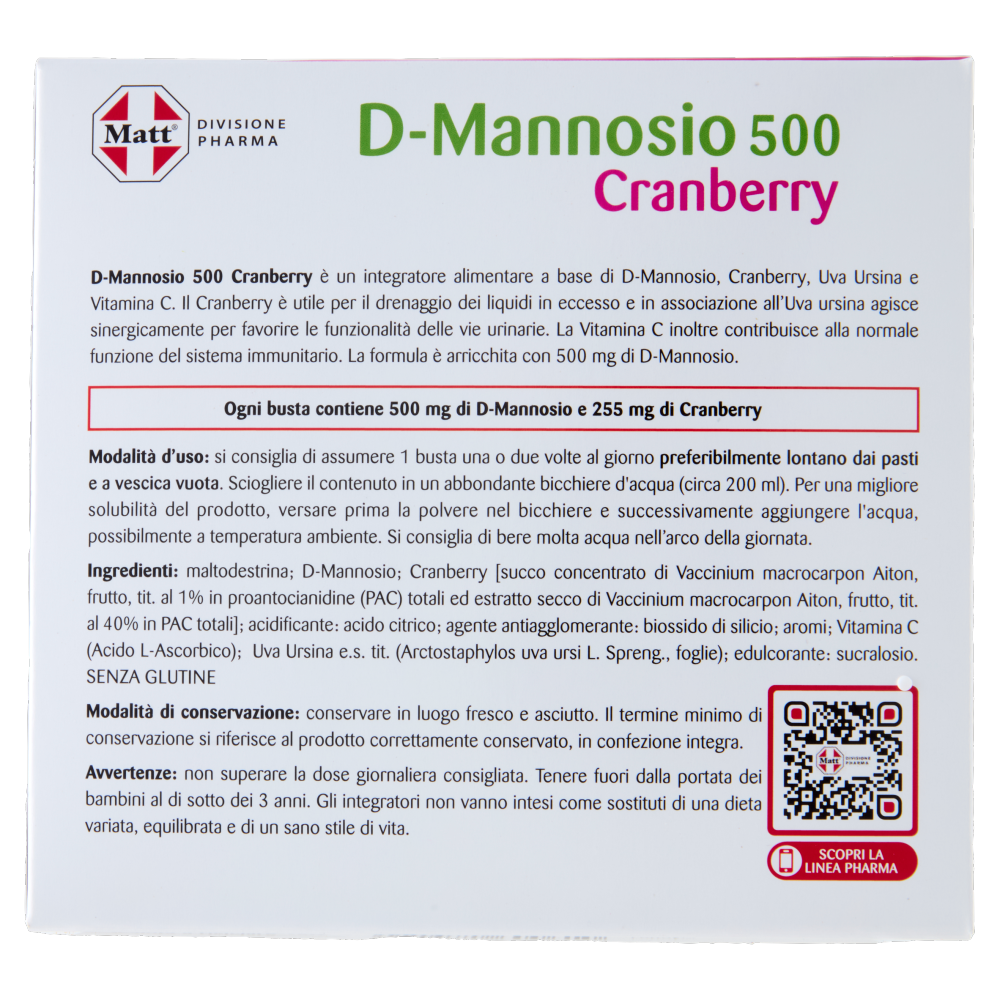 Matt Divisione Pharma D-Mannosio 500 Cranberry 12 buste 56,4 g