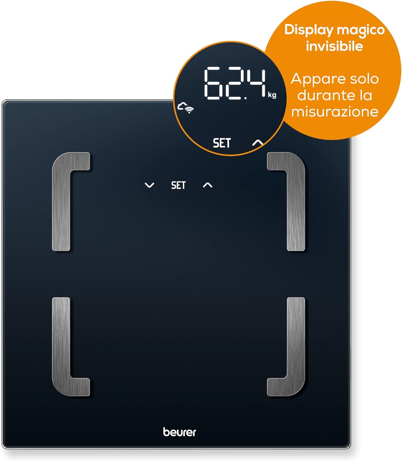 Beurer BF 880 Bilancia diagnostica WIFI e Bluetooth digitale con app, determinazione e analisi dei valori corporei, misurazione della percentuale di grasso corporeo e muscolare, max 180 kg