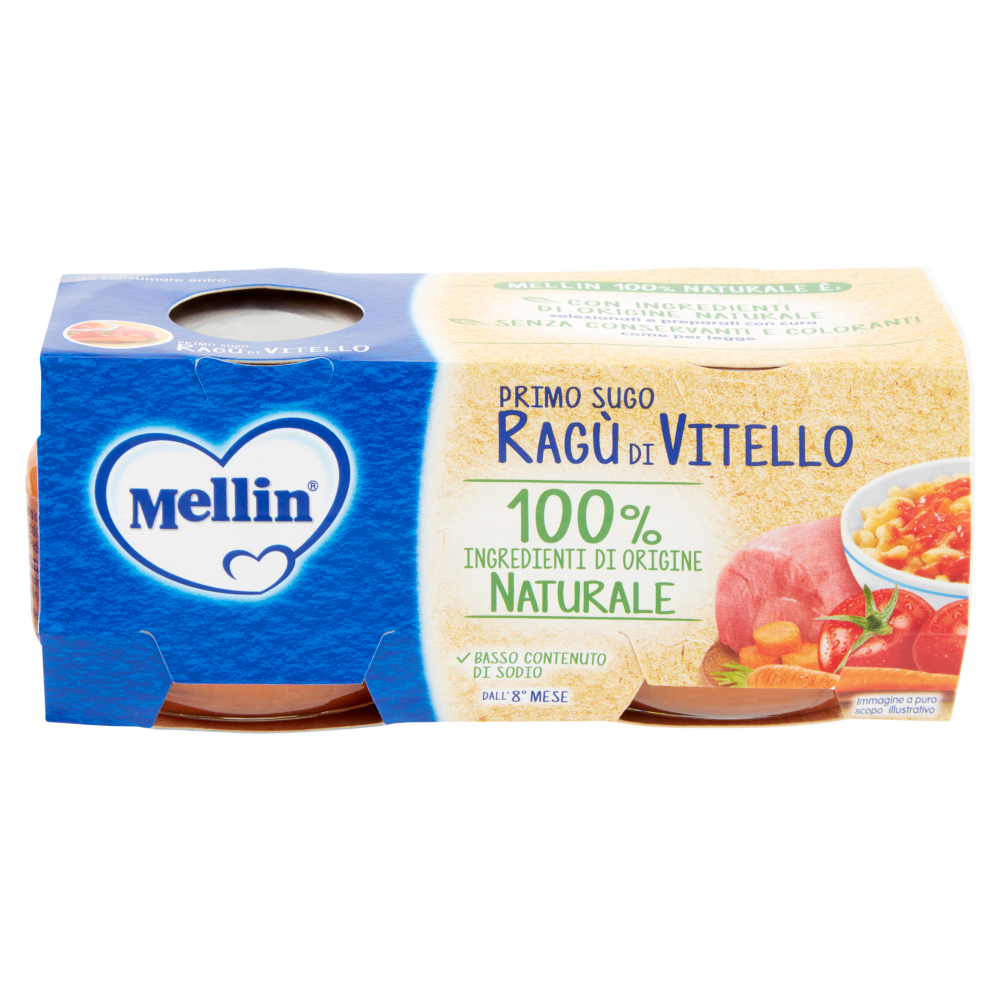 MELLIN Primo Sugo per la preparazione di pastine, Ragù di Vitello 2 x 80 g