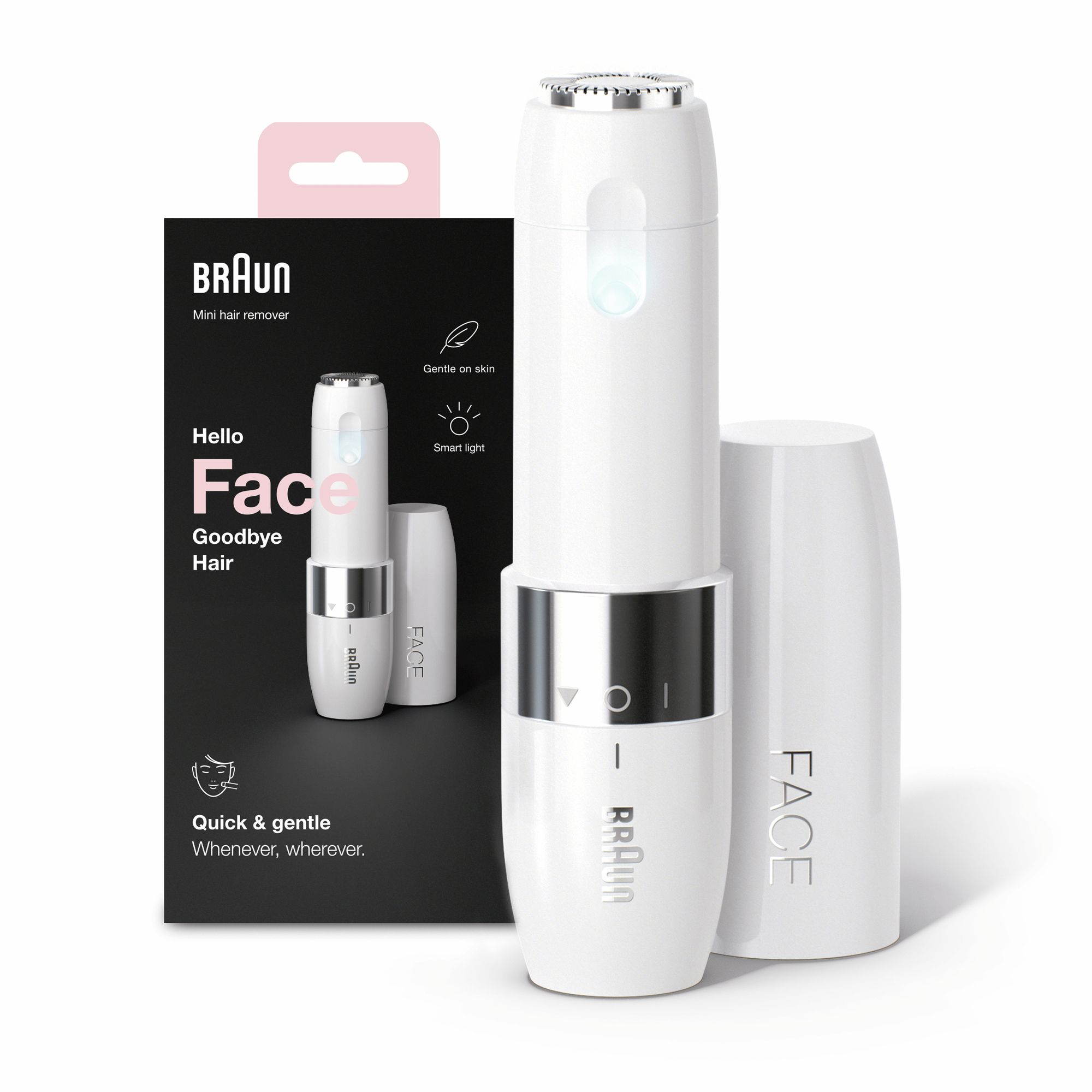 Braun Face FS1000 Mini Depilatore Donna, Depilazione Elettrica Viso, Facile E Veloce, Tocco Finale Per Baffetti, Mento E Guance, Per Un Make-up Pi&ugrave; Semplice, Ideale In Viaggio, Con Luce Smartlight, Bianco