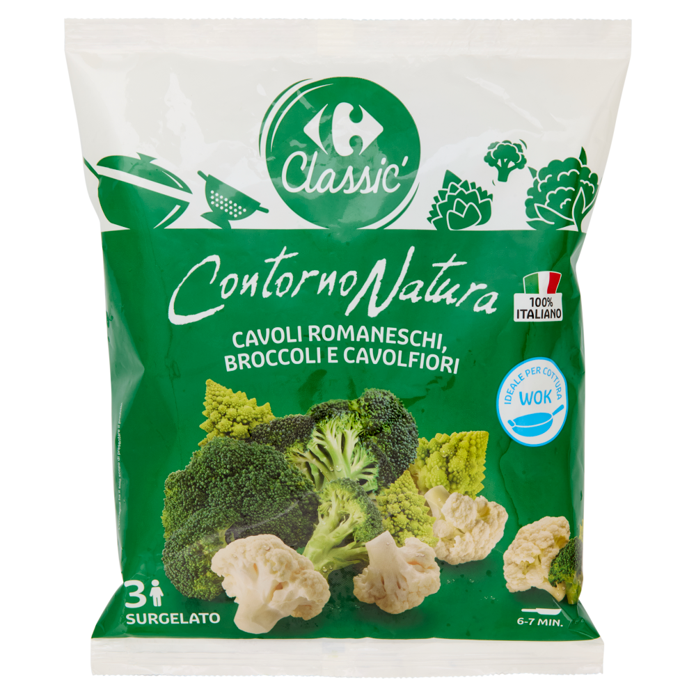 Carrefour Classic Contorno Natura Cavoli Romaneschi, Broccoli e Cavolfiori Surgelato 450 g