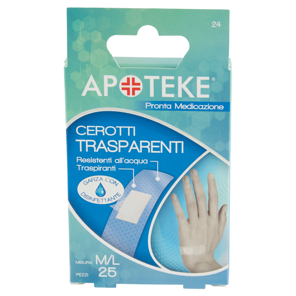 Apoteke Pronta Medicazione Cerotti Trasparenti Misura M/L 25 pz