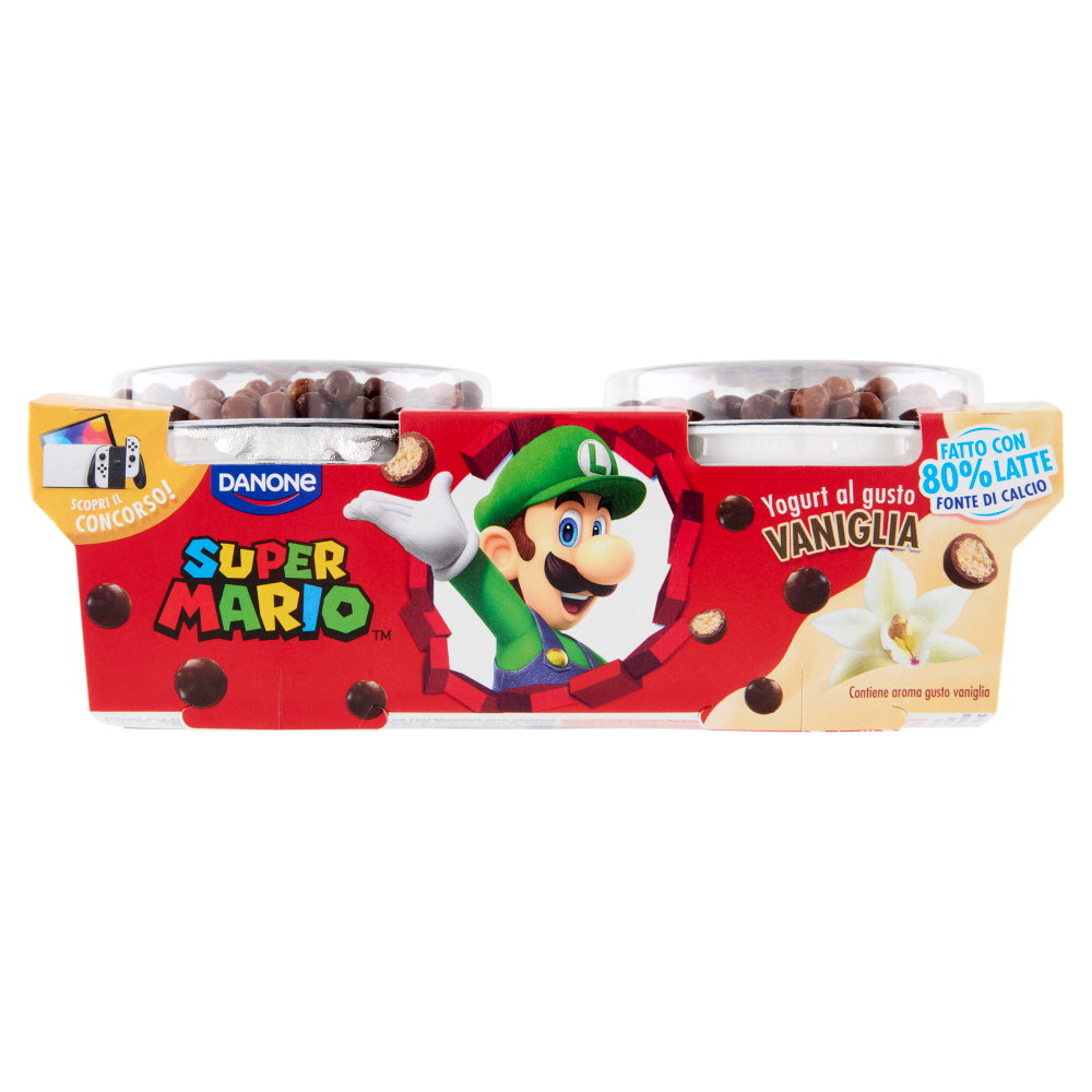 DANONE Supermario, Yogurt alla Vaniglia con palline di Cereali ricoperte al Cioccolato, 2x110g