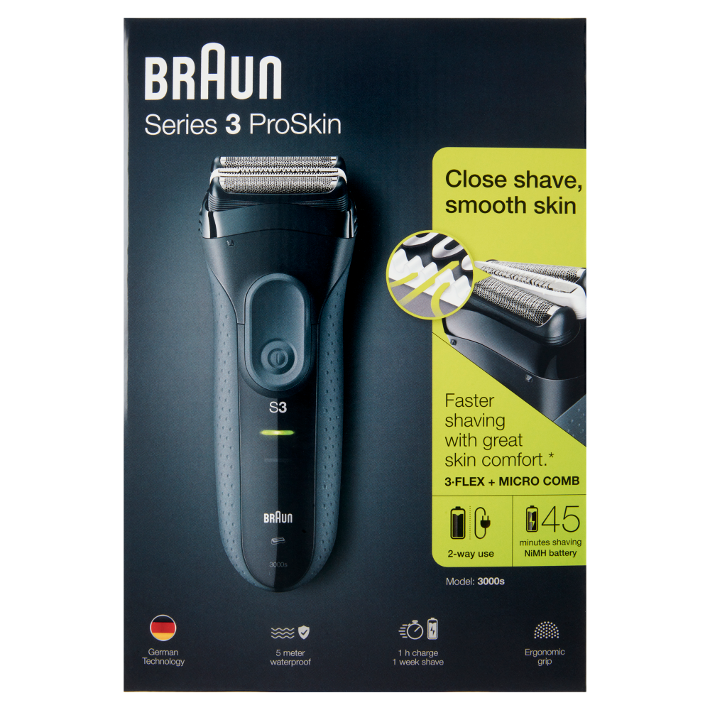 Braun Series 3 ProSkin 3000s Rasoio Elettrico, Nero - Rasoio Elettrico Ricaricabile
