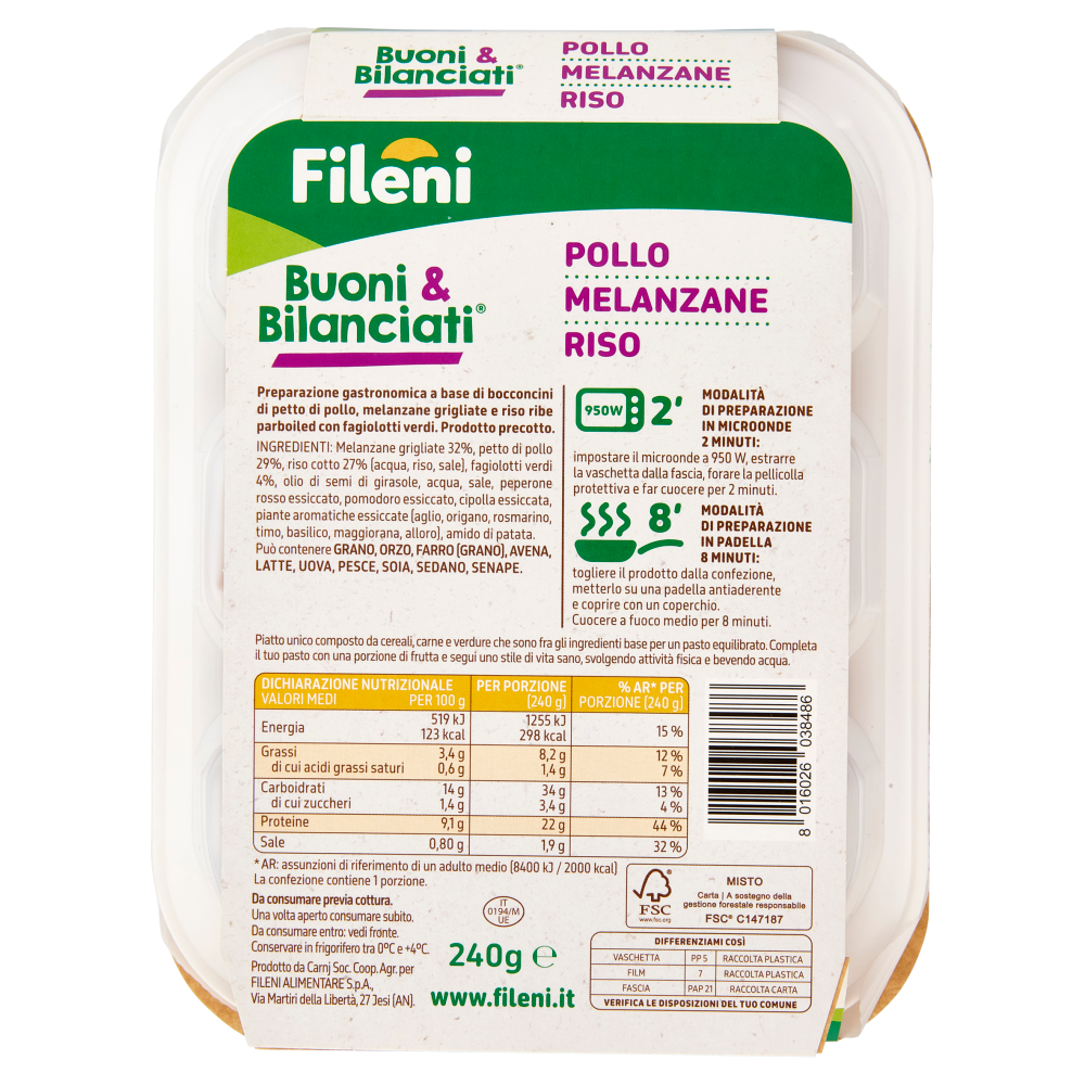 Fileni Buoni & Bilanciati Pollo alla Ortolana, Melanzane, Riso e Fagiolotti 240 g