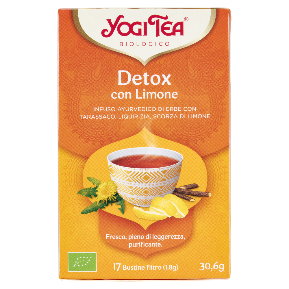 Yogi Tea Detox Con Limone Bio infuso ayurvedico di erbe con tarassaco liquirizia scorza limone 30,6g