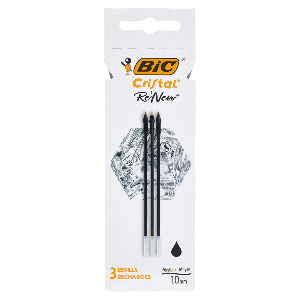 Bic Cristal Re'New Ricariche per Penne a Sfera Nere, 3 pezzi
