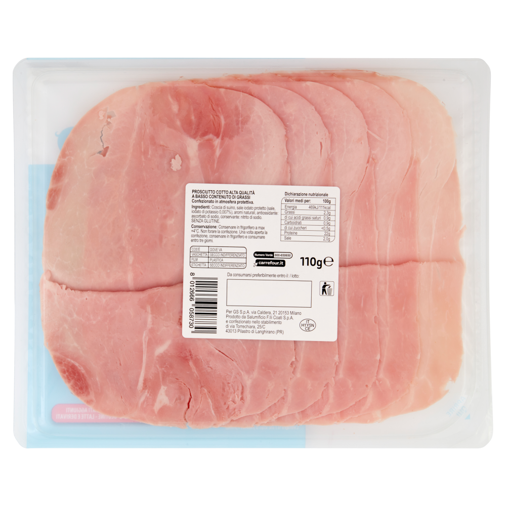 Carrefour Classic Prosciutto Cotto AQ a Basso Contenuto di Grassi 110 g