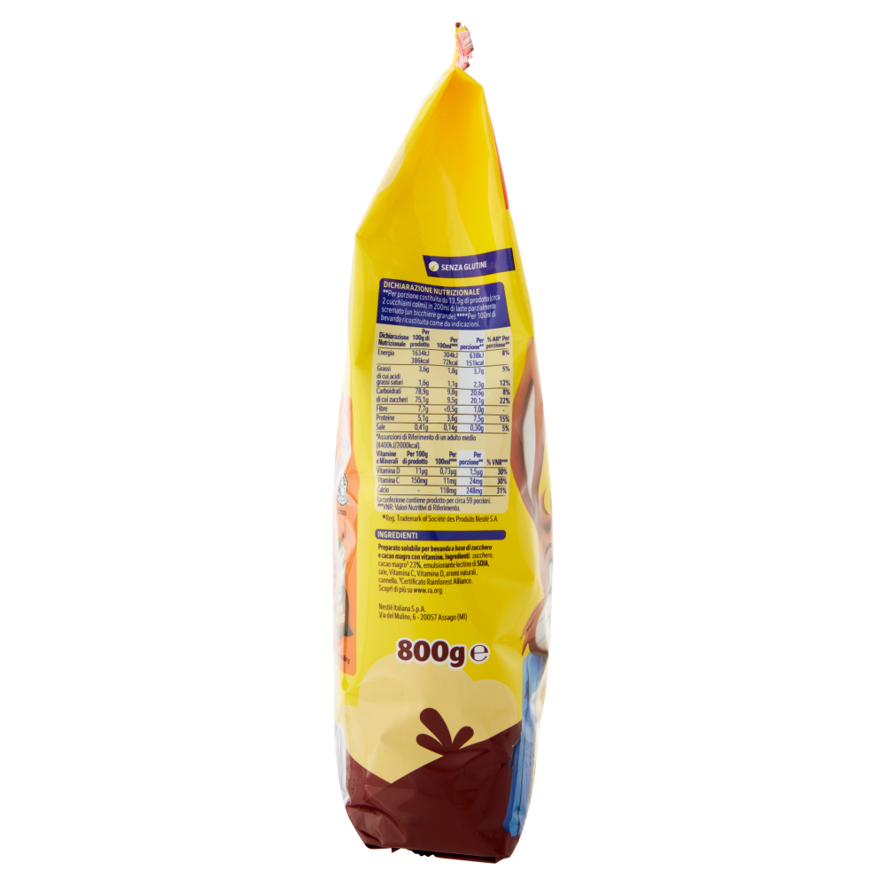 NESQUIK Preparato Solubile per Bevanda con Cacao Magro sacchetto 800 g