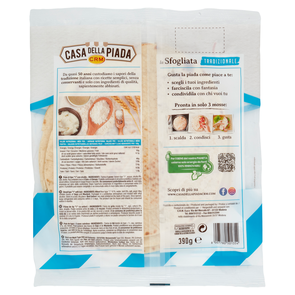 Casa della Piada la Sfogliata Tradizionale Formato Maxi XL 3 Piadine 390 g