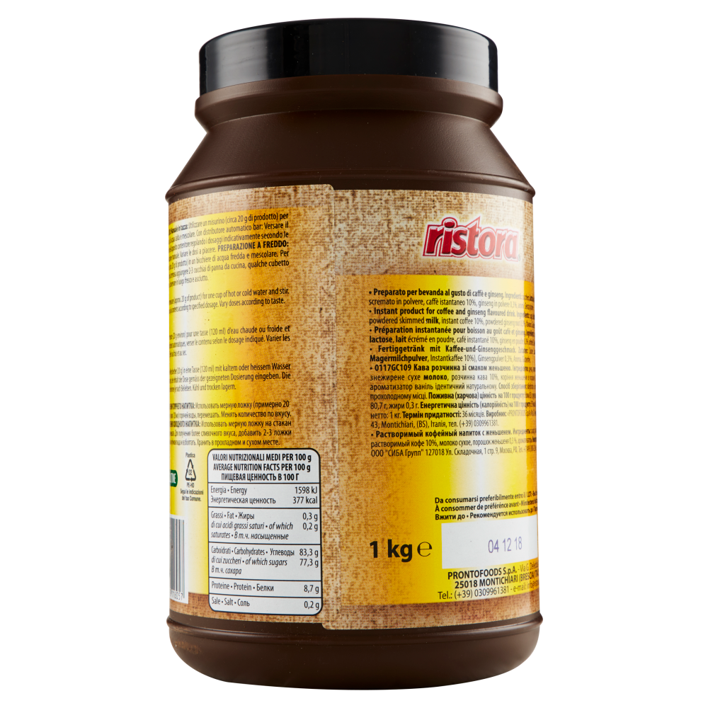 ristora Preparato Istantaneo per Bevanda al Gusto Caff&egrave; & Ginseng 1 kg