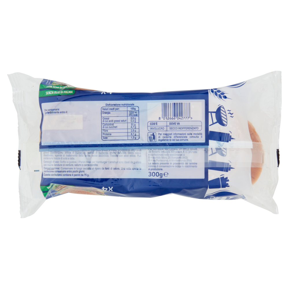 Carrefour Classic Panino Maxi per Hamburger 4 x 75 g