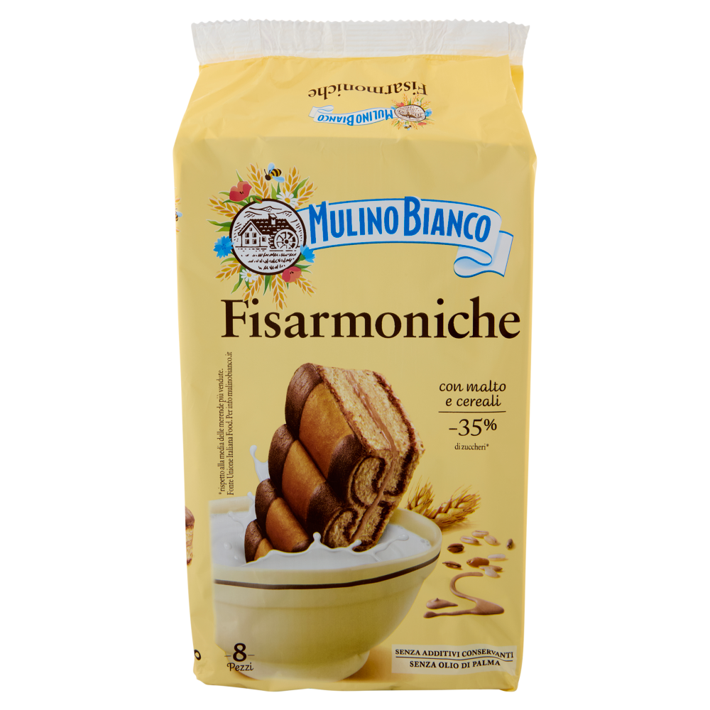 Mulino Bianco Fisarmoniche Merenda con 8 Cereali e Crema al Malto d'Orzo e Cacao 8 pezzi 264g