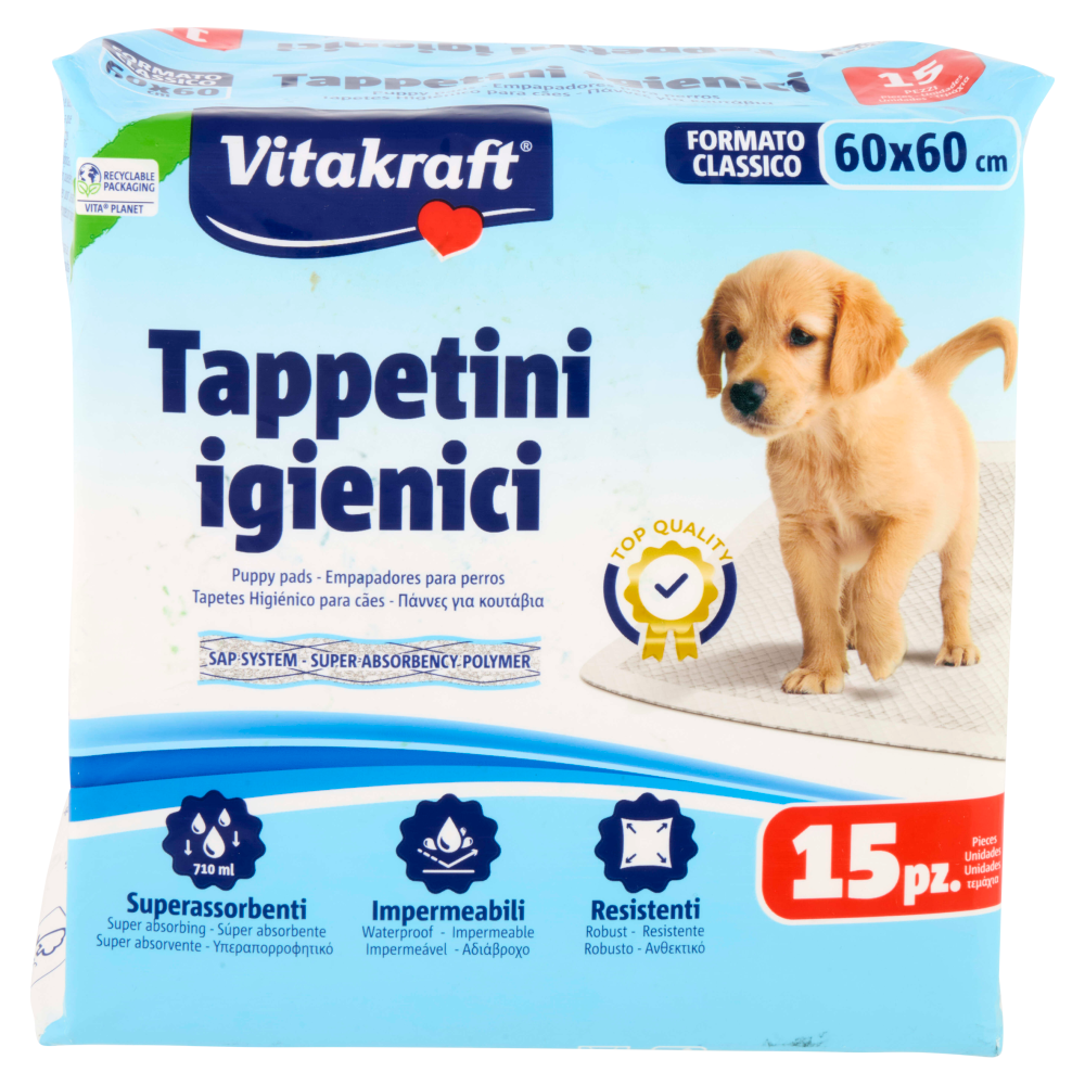 Vitakraft Tappetini igienici Formato Classico 60x60 cm 15 pz