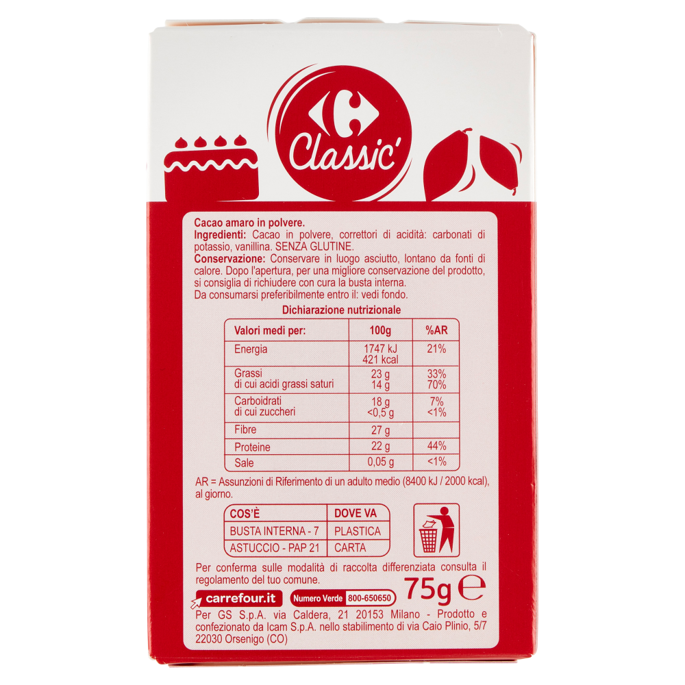 Carrefour Classic Cacao Amaro 75 g